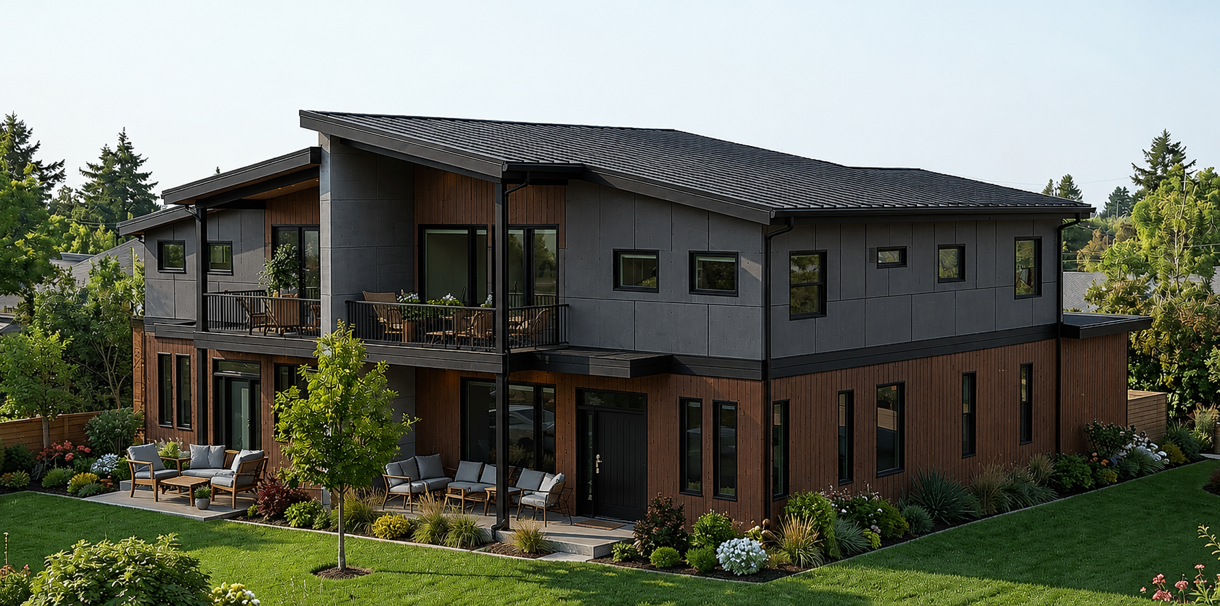 Luxury Townhomes in the Old Sawmill District — front exterior rendering, Missoula Montana