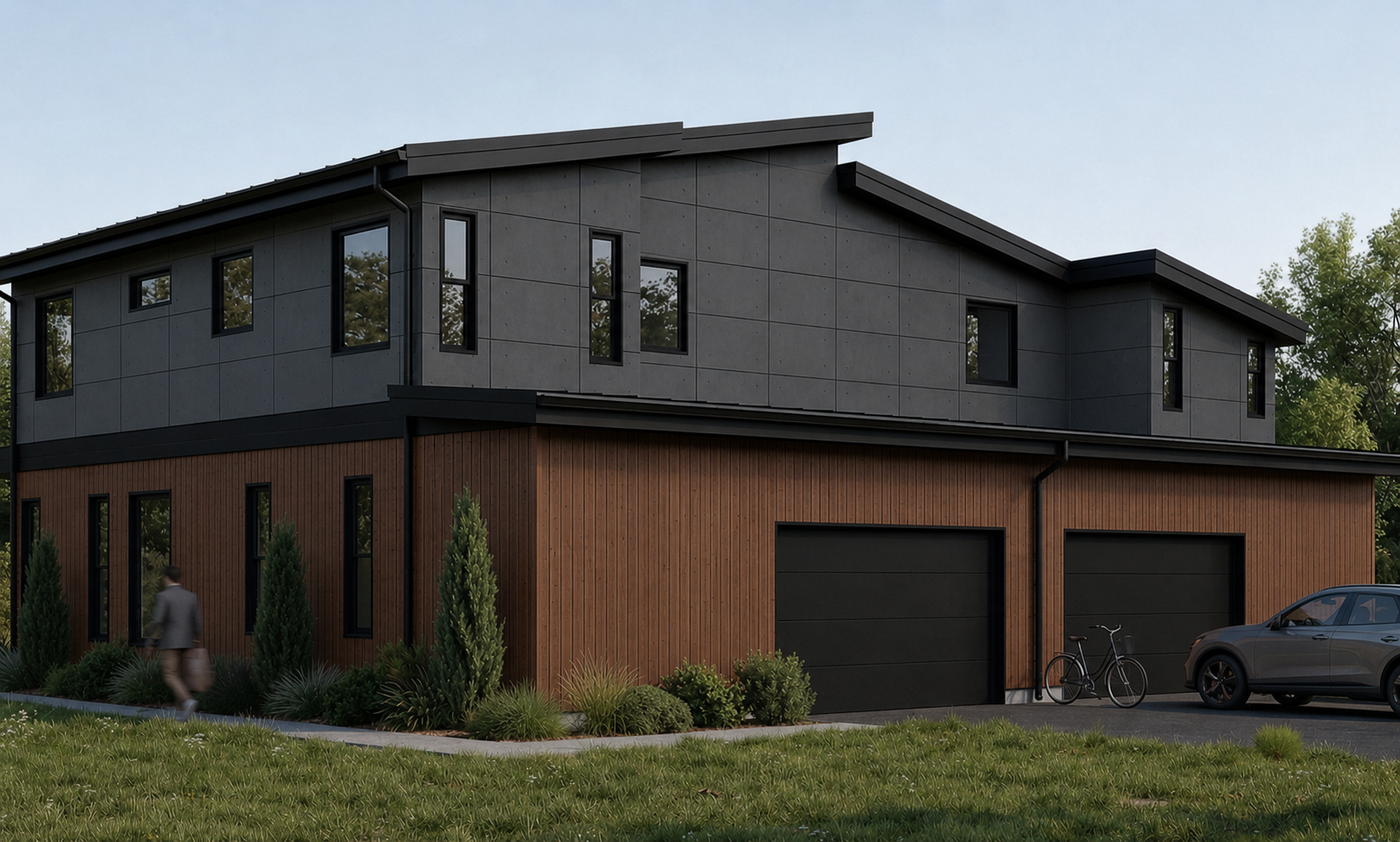 Rear exterior rendering — Luxury Townhomes in the Old Sawmill District