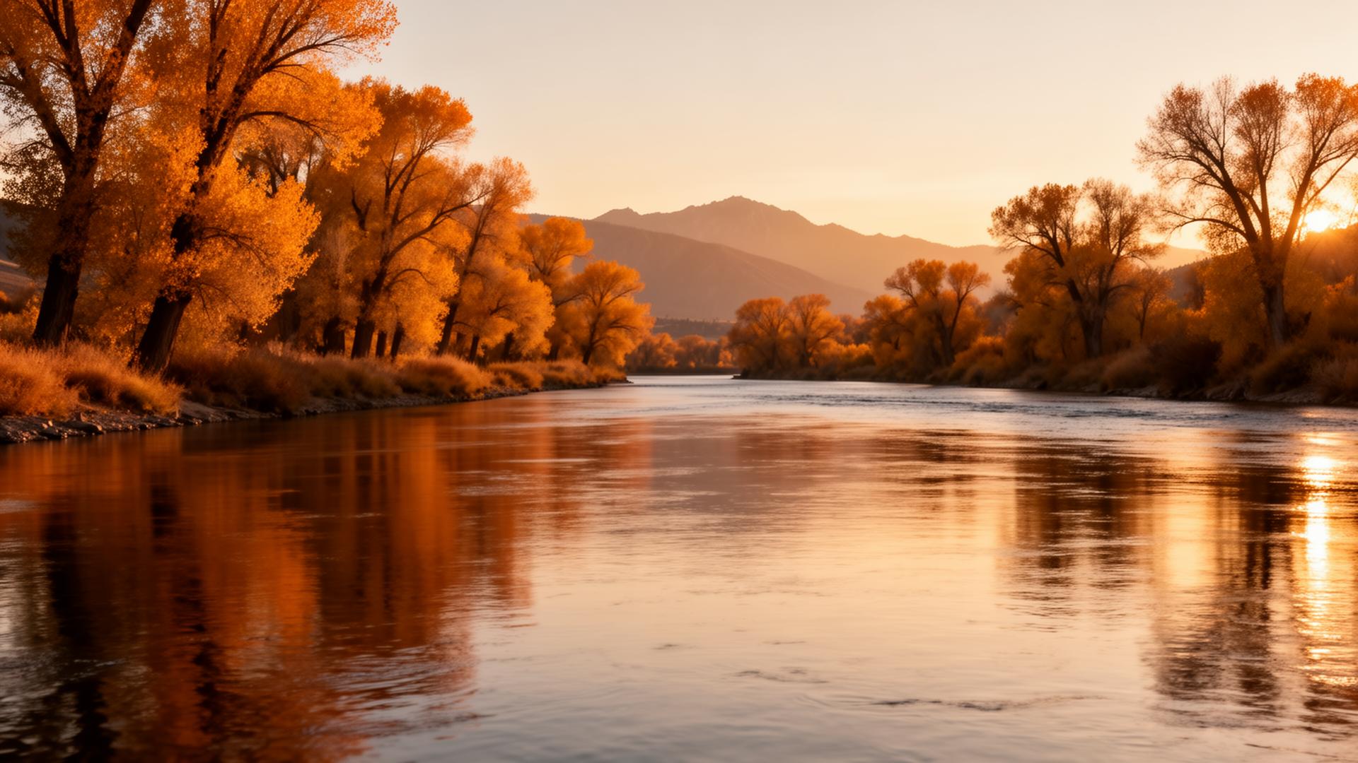 Clark Fork River at golden hour, Missoula Montana